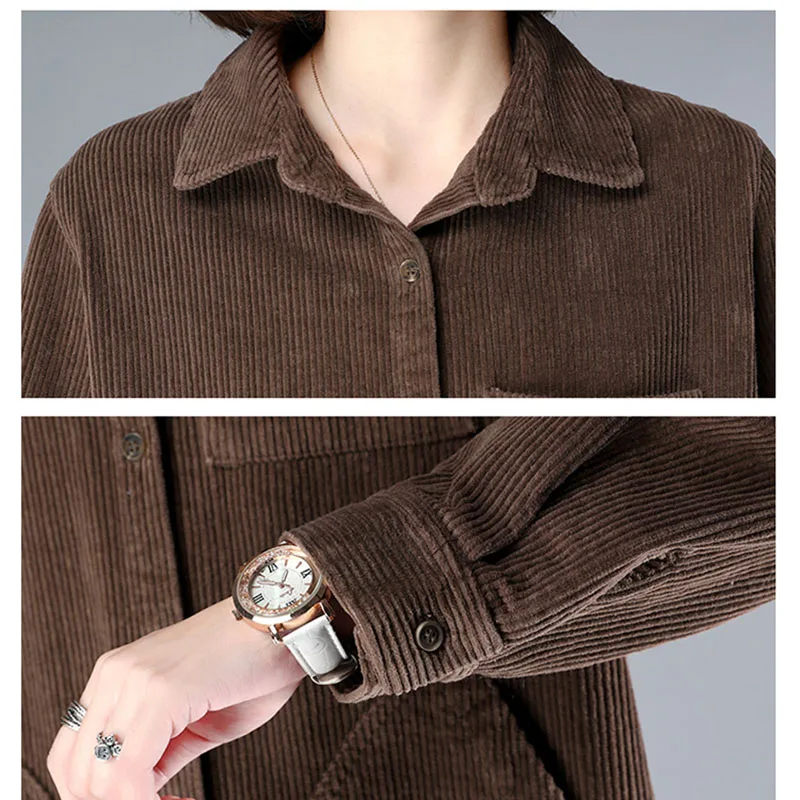 Женская Вельветовая куртка повседневная однотонная верхняя одежда средней