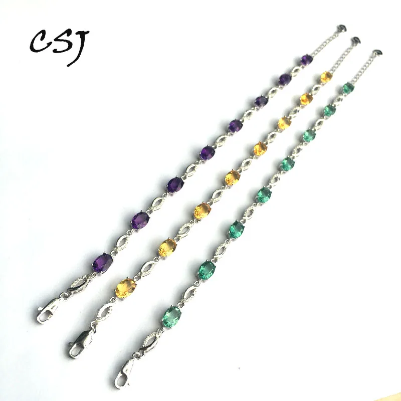 CSJ браслет с натуральным драгоценным камнем аметистом цитрином или зеленым