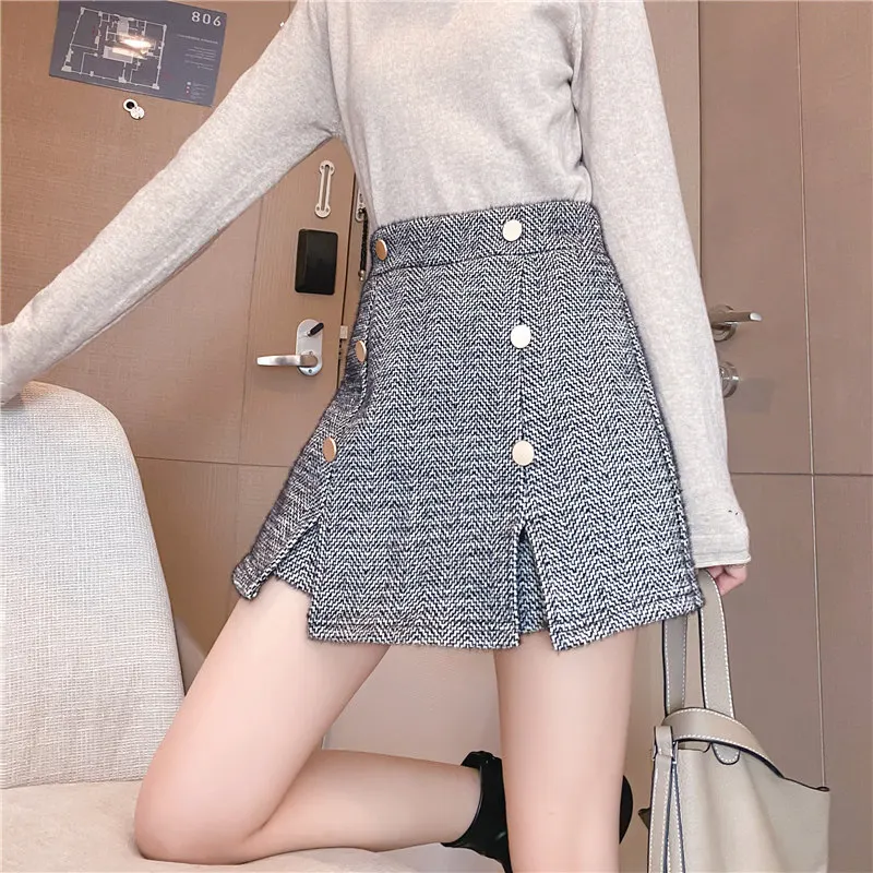 

High waist woolen casual shorts women's all-match pants autumn and winter boots pants 2020 new Korean version
