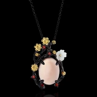 luxury black gold necklace plum blossom pendant flower necklace transparent zircon pendant womens elegant sweater chain