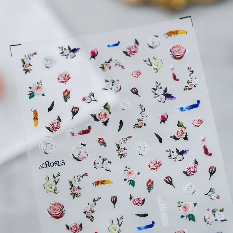 

New Super Thin Self-Adhesive Pink Rose Flowers Design Nail Decal Stickers Manicure Nail Art Decoration Accessories Z0552