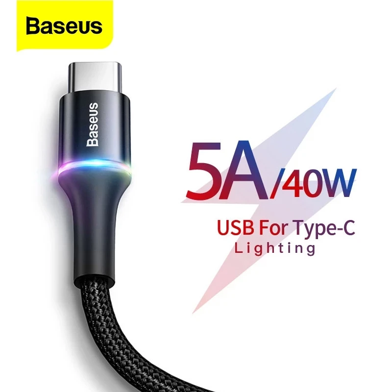 

Baseus 5A USB Type C Cable For Huawei Mate 20 P30 P20 P10 Pro Lite Honor 40W Fast Charging Charger USB-C Type-C Cable Wire Cord