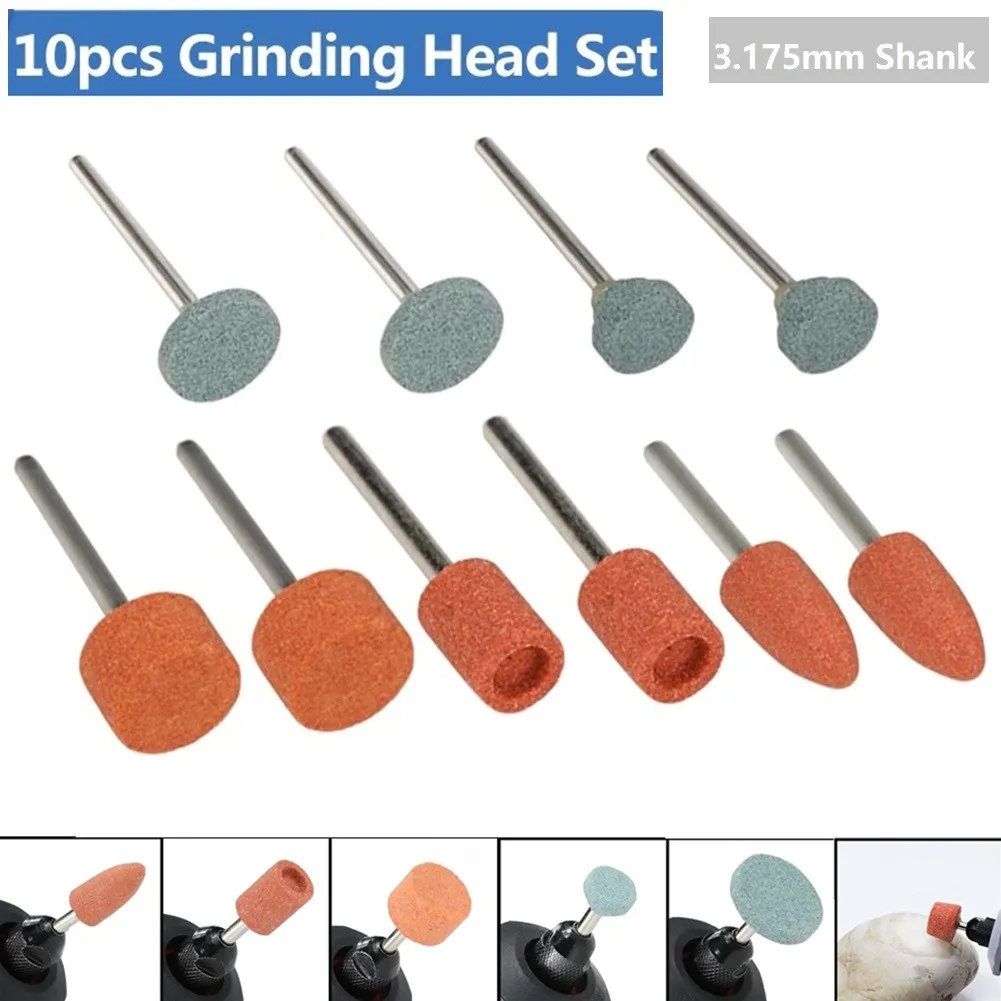

10pcs Abrasive Mounted Stone 3mm Shank Grinding Head Stone Wheel For Rotary Tool Cylindrical Wheel Head For Dremels Rotary Tool