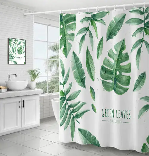Занавеска для душа с зелеными листьями растений s занавеска ванной комнаты