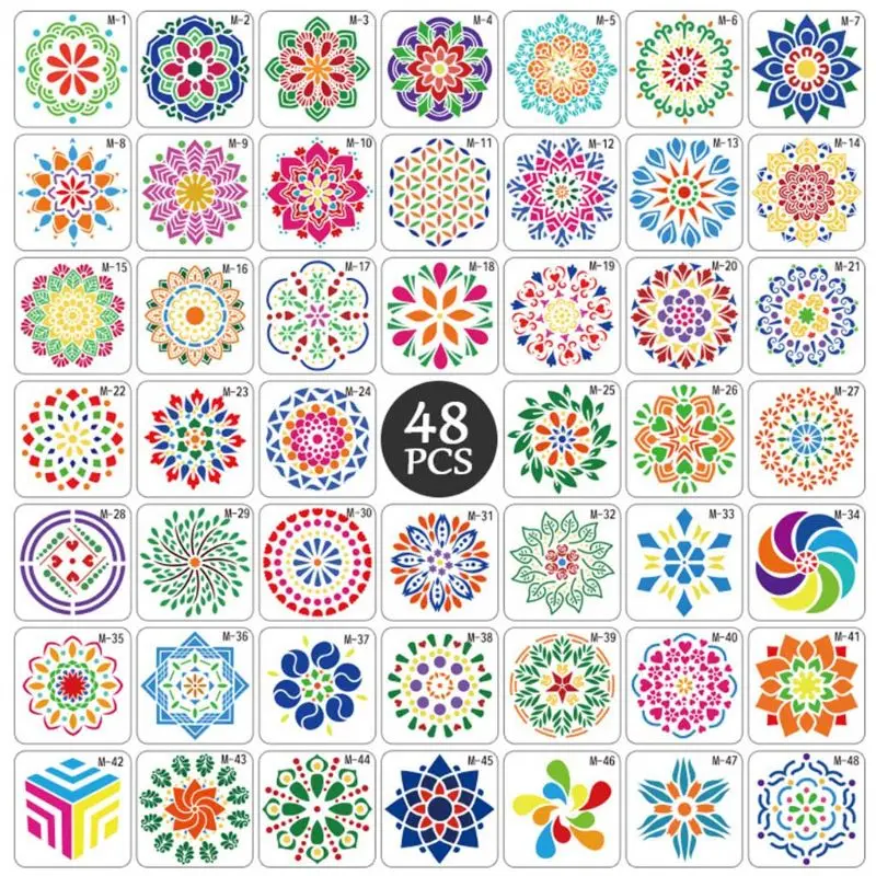 

24/48pcs Mandala Stencils DIY Drawing Template Painting Scrapbooking Paper Card