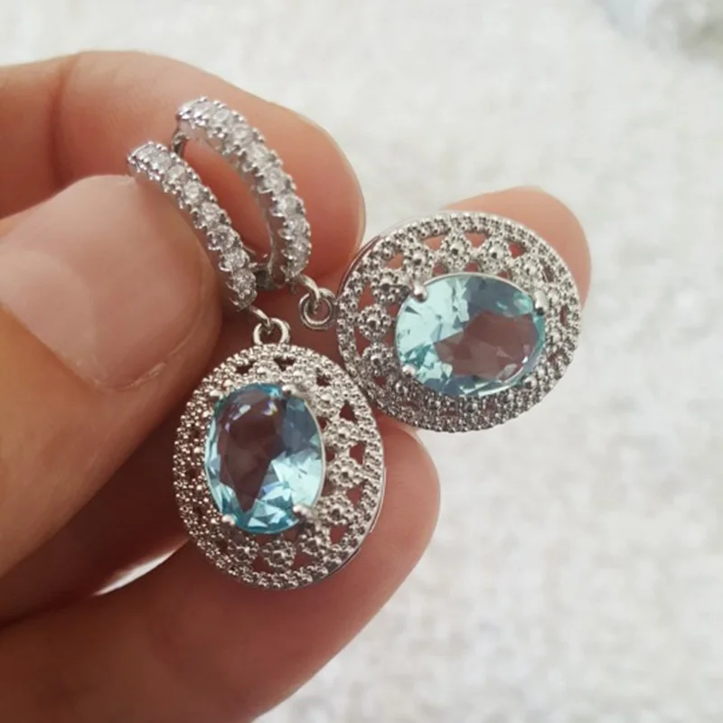 

Fashion Blue Round Glass Filledia Drop Earrings For Women Classic With White Glass Filled Dangle Earring For Women Wedding Gifts