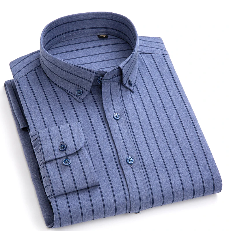 

Мужская деловая рубашка, подходит для работы и офиса, однобортная рубашка с пуговицами, стильные полосатые мужские рубашки с длинным рукаво...