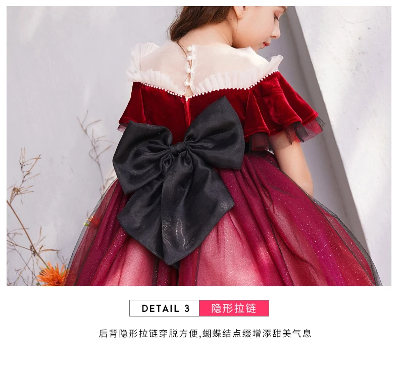 Новинка Бордовые Платья с цветочным узором для девочек праздничные платья