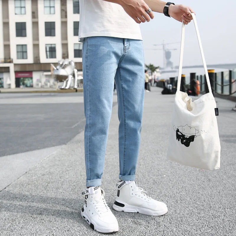 

Pants men's 9-point pants summer loose small feet thin jeans Korean fashion boys ins9 points versatile