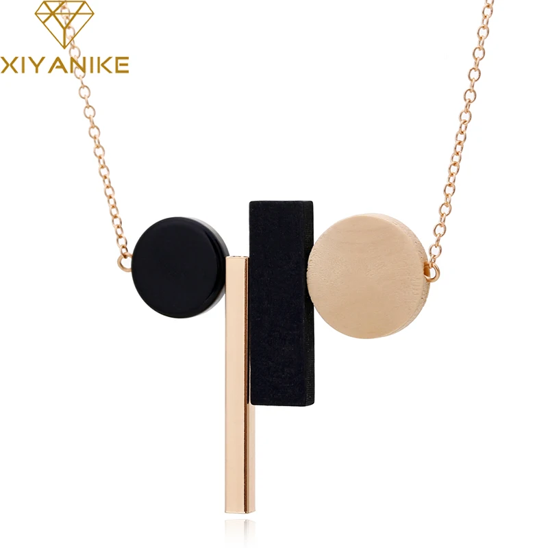 

XIYANIKE Europe and America Simple Necklace For Women Fashion Jewelry 2019 Geometric Wood Long Chain Pendant Sweater Necklace