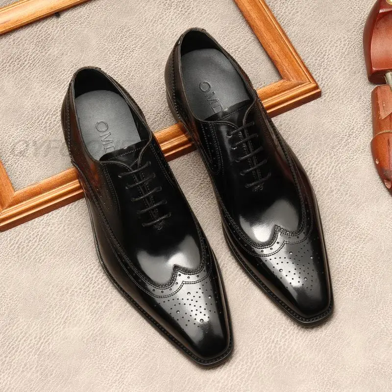 

Black Mens Formal Shoes Genuine Leather Oxford Shoes For Men Italian 2020 Dress Shoes Wedding Laces Leather Business Shoes