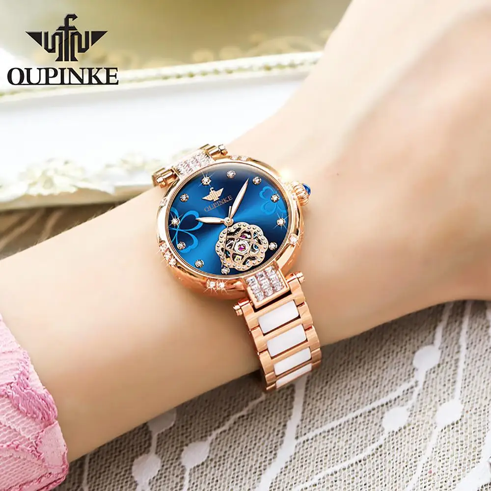 

Women's Automatic Mechanical Wristwatch luxury top brand watch tungsten steel watchband waterproof elegant luminous female clock