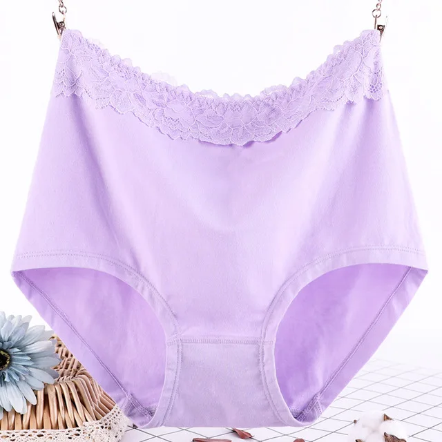 Кружево талии большой размер 2XL/3XL/4XL/5XL/6XL Мода хлопок нижнее белье женские трусики леди Мумия брюки Бесшовные хлопок - Цвет: Лаванда