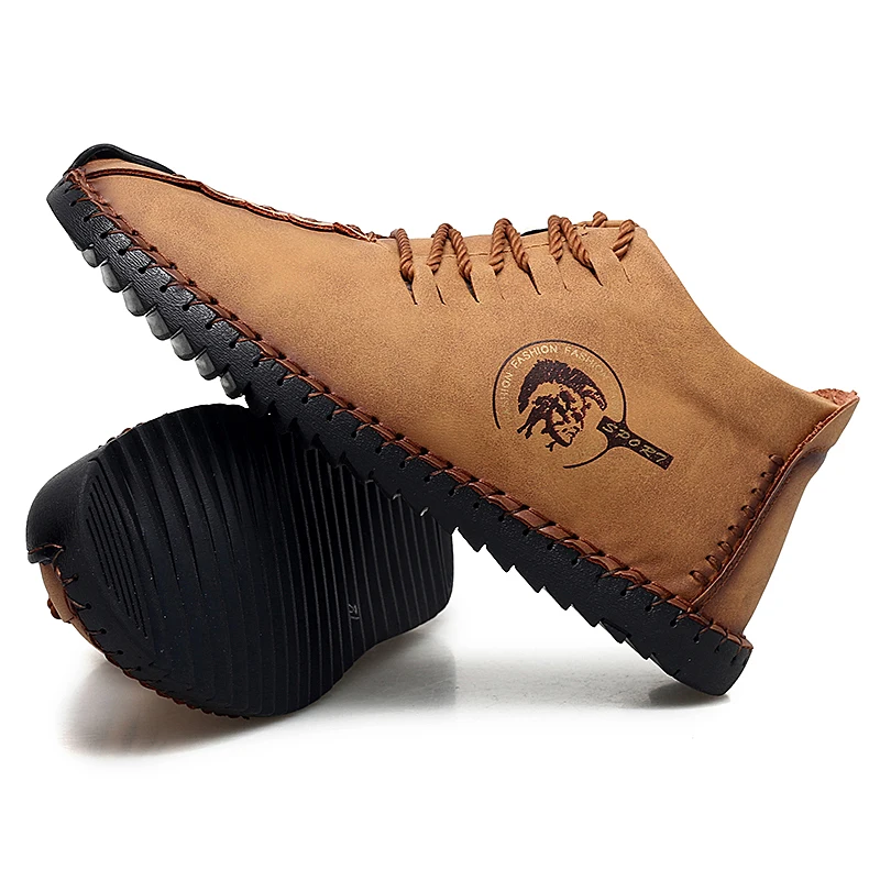 Winter Soft Leather Male Loafers Fashion Warm Casual Men Shoes Waterproof Lace-Up Snow Boots Moccasins Ankle HC-409 | Обувь