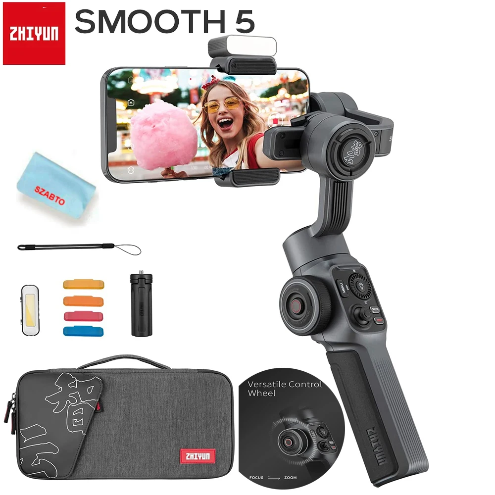 3-осевой карданный стабилизатор ZHIYUN Smooth 5 для телефона, карданный стабилизатор для смартфонов для Android и iPhone Samsung/Huawei/Xiaomi