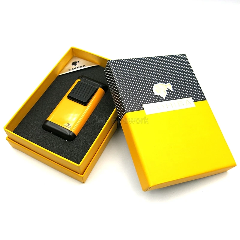 COHIBA многоразовая металлическая ветрозащитная Зажигалка для сигар 3 фонарь