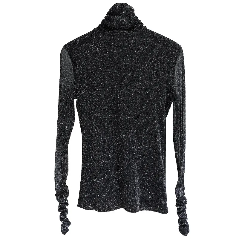 Сетчатая Блестящая футболка с длинным рукавом Женская Повседневная Прозрачная