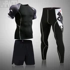 Мужской компрессионный набор, колготки для бега, тренировочный костюм для фитнеса, спортивный костюм с коротким рукавом, рубашки, спортивный костюм, Рашгард, комплект S-4XL