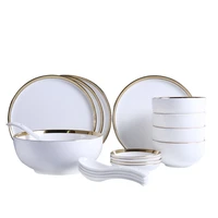 white porcelain dinner plate set gilt rim plate and bowl set food dishes rice salad noodles bowl ceramic tableware set