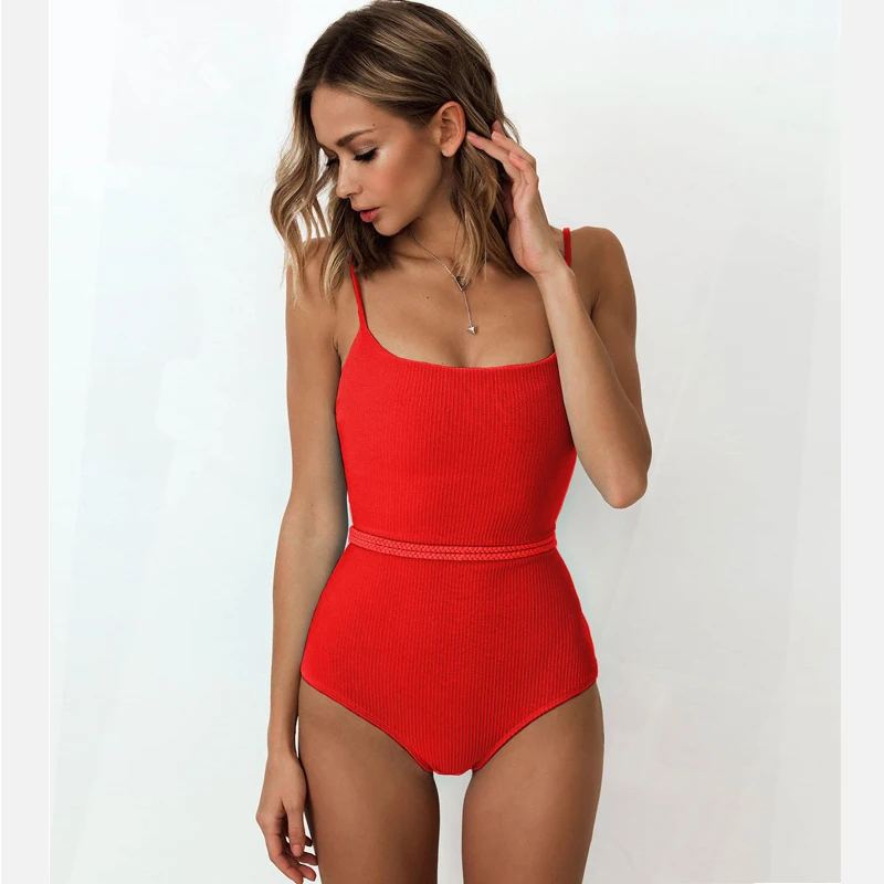 Высокая Талия ванный комплект Для женщин Красный купальник Одна деталь боди купальный костюм трикини