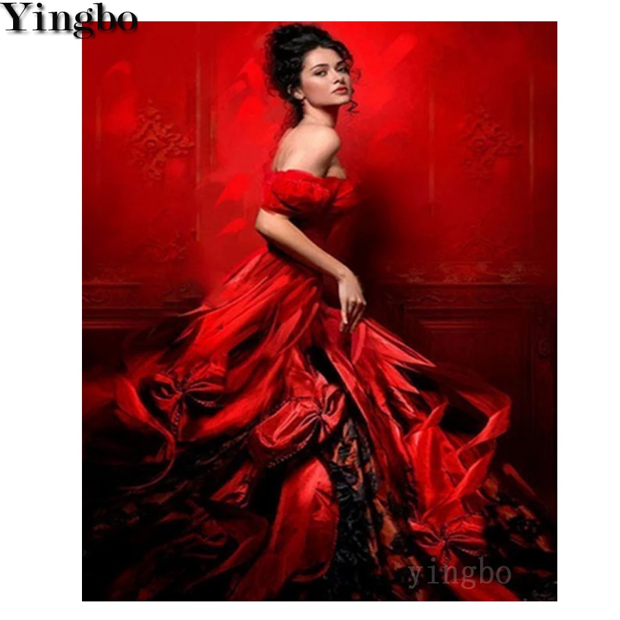 Модное сексуальное женское красное платье 5D сделай сам алмазная живопись