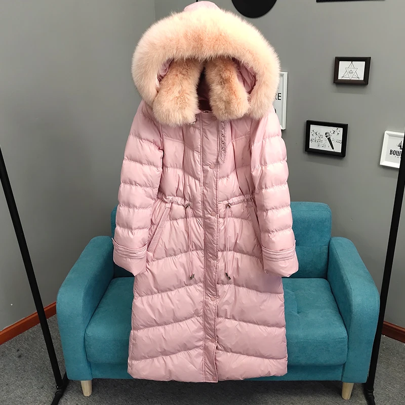 Женское зимнее пальто с воротником из 2019 натурального Лисьего меха куртка на