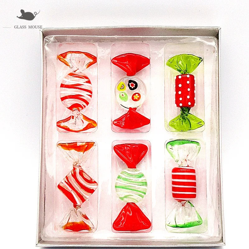 6 шт. фигурки винтажное украшение подарки поделки красочное муранское стекло
