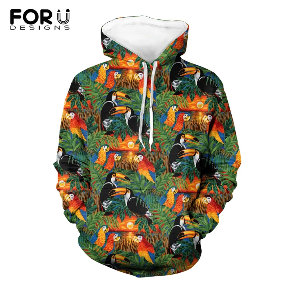 

FORUDESIGNS, толстовка с капюшоном в стиле оверсайз с тропическим принтом растений и ворон, женские осенние тонкие пуловеры, спортивный костюм, ж...