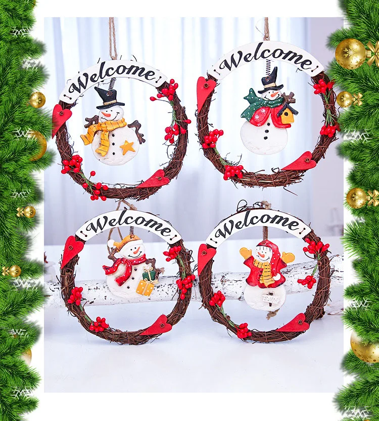 

Christmas Ornaments Artificial Rattan Hanging Garlands Wreath Pendants Snowman Santa Claus Window Door Xmas Tree Decorations