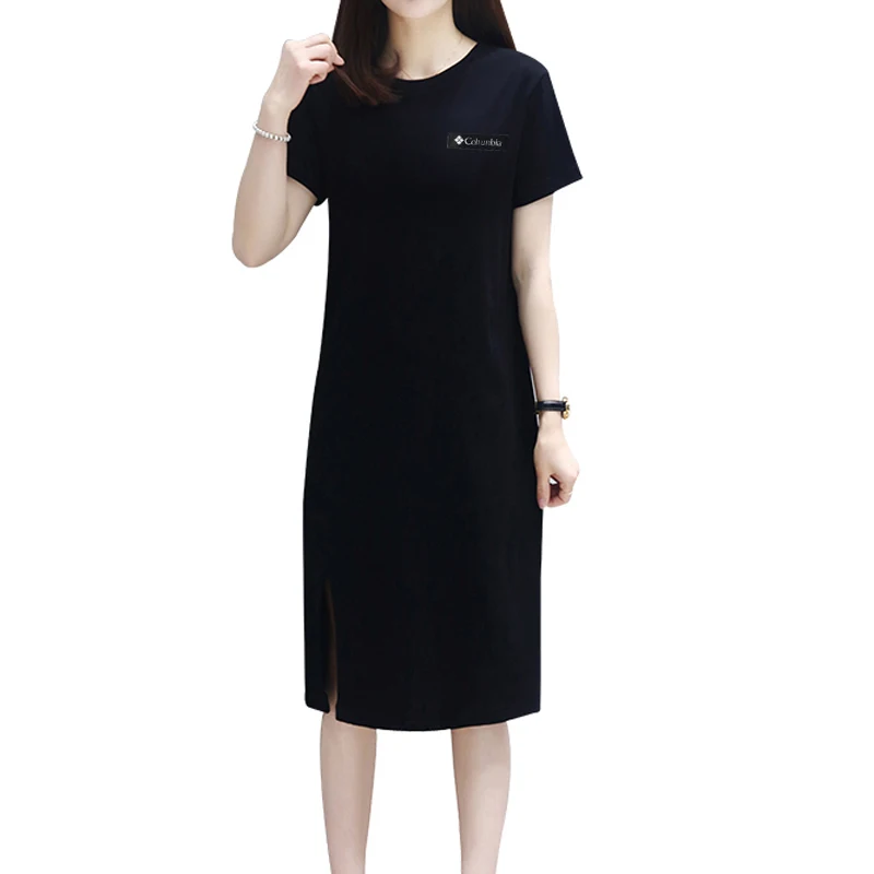 

Women Summer Casual Dress Loose O Neck Over The Knee Solid Color Female Bottoming T Shirt Dress Soft Elegant Mujer Dress Clothes