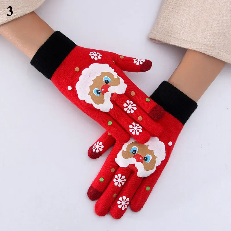 

New Christmas Cartoon Mittens Touch Screen Santa Claus Printed Gloves Outdoor Skiing Gloves Winter Warm Unisex Gloves 1 Pairs