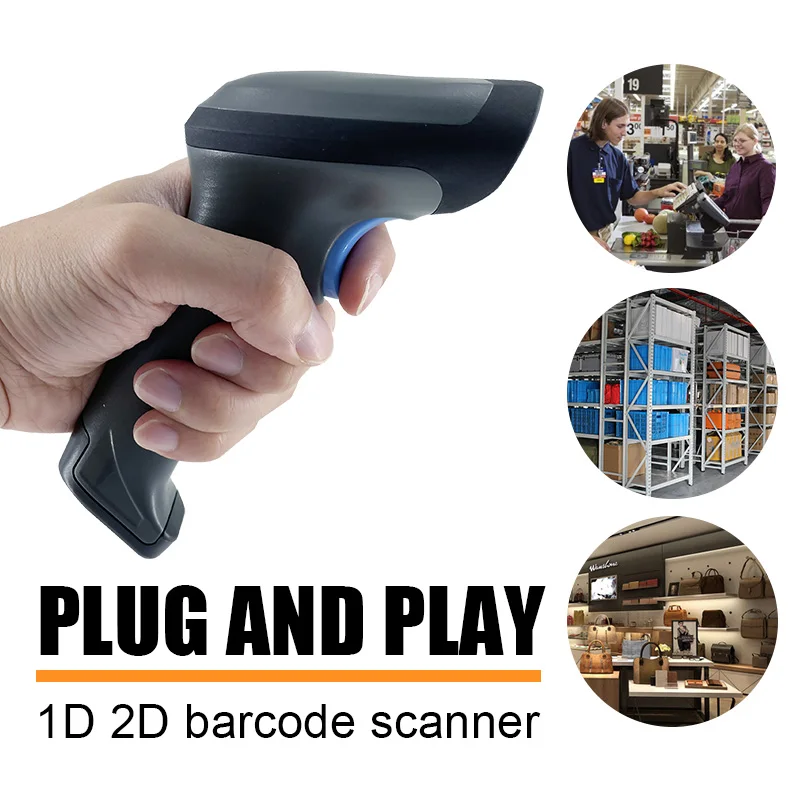 

HD20 Handheld USB wired Barcode Scanner Portable 1D 2D QR PDF417 Bar Code Reader Supports Screen Scan for POS System Supermarket