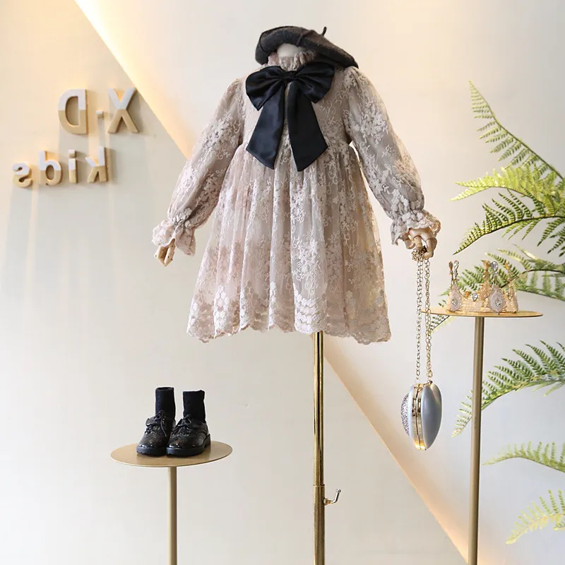 

_ Платье для маленьких девочек, Новое поступление на весну, корейское кружевное платье принцессы с длинным рукавом, детская одежда, детское ...