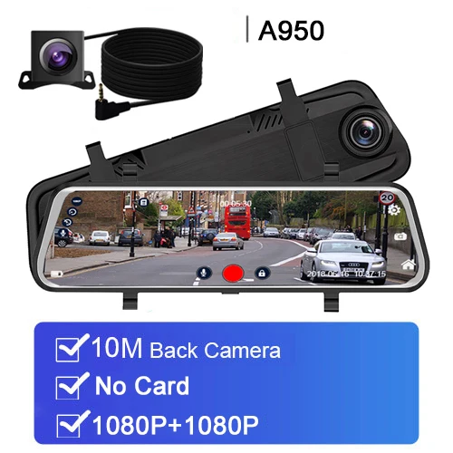 10M rear lens No SD Автомобильный видеорегистратор, 10 дюймов, зеркало заднего вида, сенсорный экран, супер ночное видение, 1080 P, видеорегистратор, камера, видеорегистратор, авто регистратор, видеорегистратор - Название цвета: 10M rear lens No SD