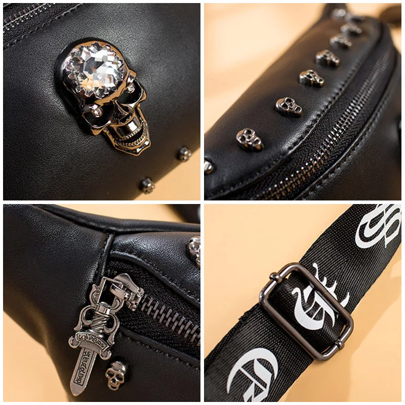 Поясная Сумка мужская в стиле панк с рисунком черепа |