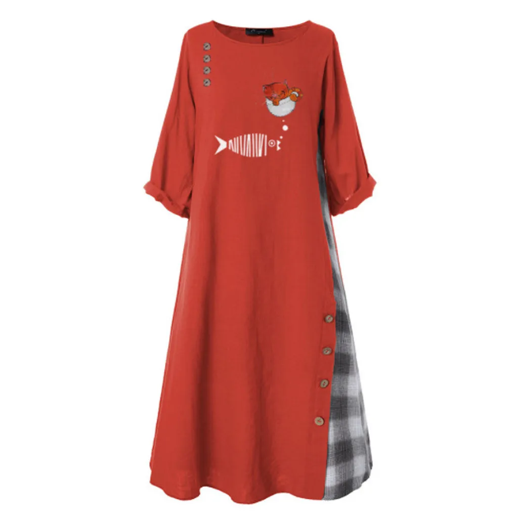 JAYCOSIN длинное платье на пуговицах размера плюс женское из хлопка и льна с принтом