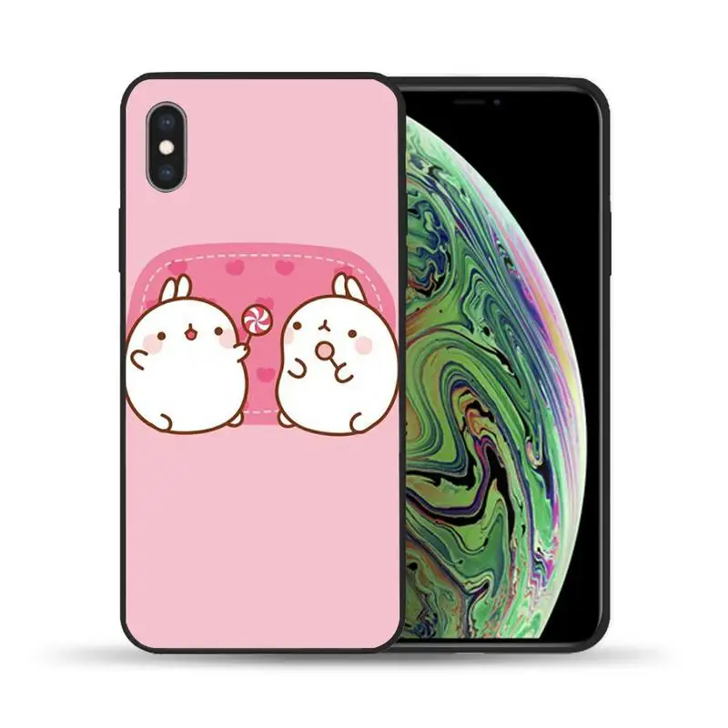 

Molang Rabbits Cutest Kawaii Box Phone Case For iphone 7 8 plus x xr xs 11 12 mini pro max Black Soft nax fundas cover