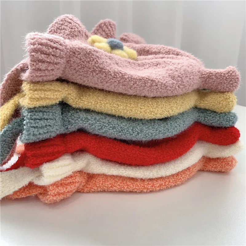 Осенне зимняя вязаная одежда для маленьких девочек Милая шапка принцессы с