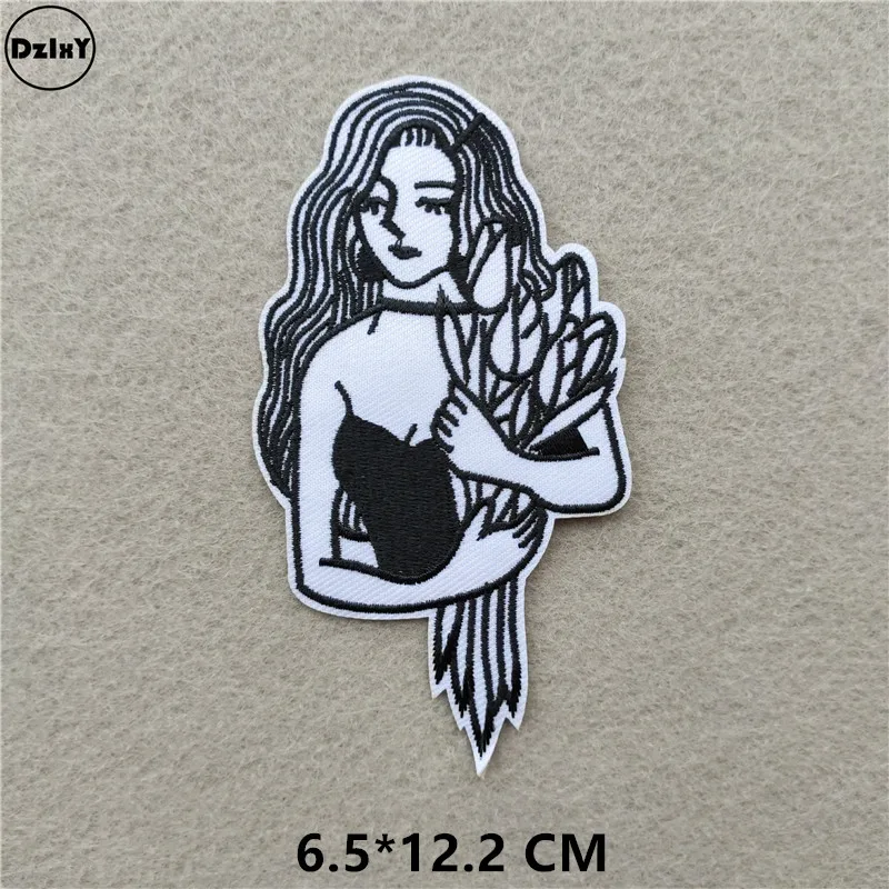 1-PCS-E-25 46 стилей на выбор) черно-белые нашивки с вышивкой для футболки с утюгом в полоску Одежда для Аппликации Наклейки для одежды значки - Цвет: 1-PCS-E-25