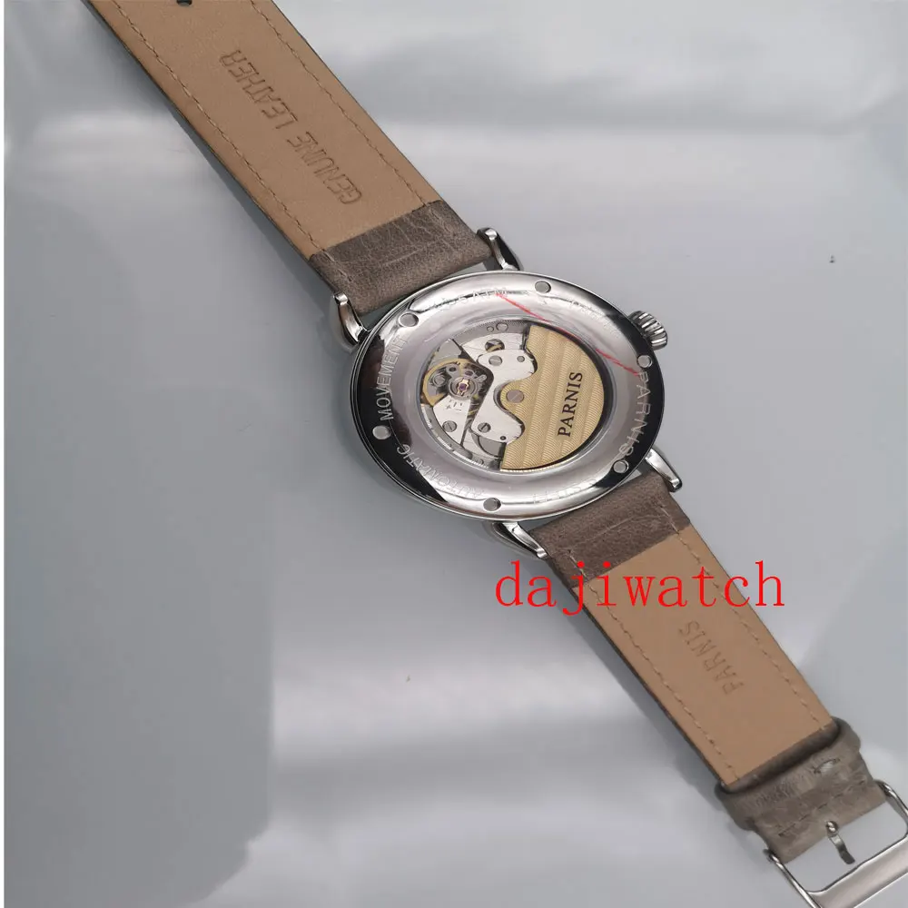 Мужские автоматические механические часы Parnis 42 мм GMT с серебристым ремешком