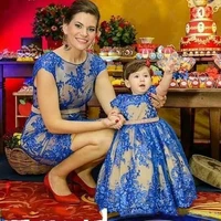 royal blue motehr daughter princess flower girl dresses birthday beads pageant communion robe de demoiselle wedding party