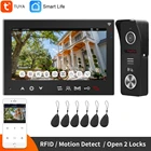 Беспроводная домашняя домофон с экраном 7 дюймов, приложение Tuya, Wi-Fi, IP, видеодомофон, 1080P, проводная дверная камера с обнаружением движения