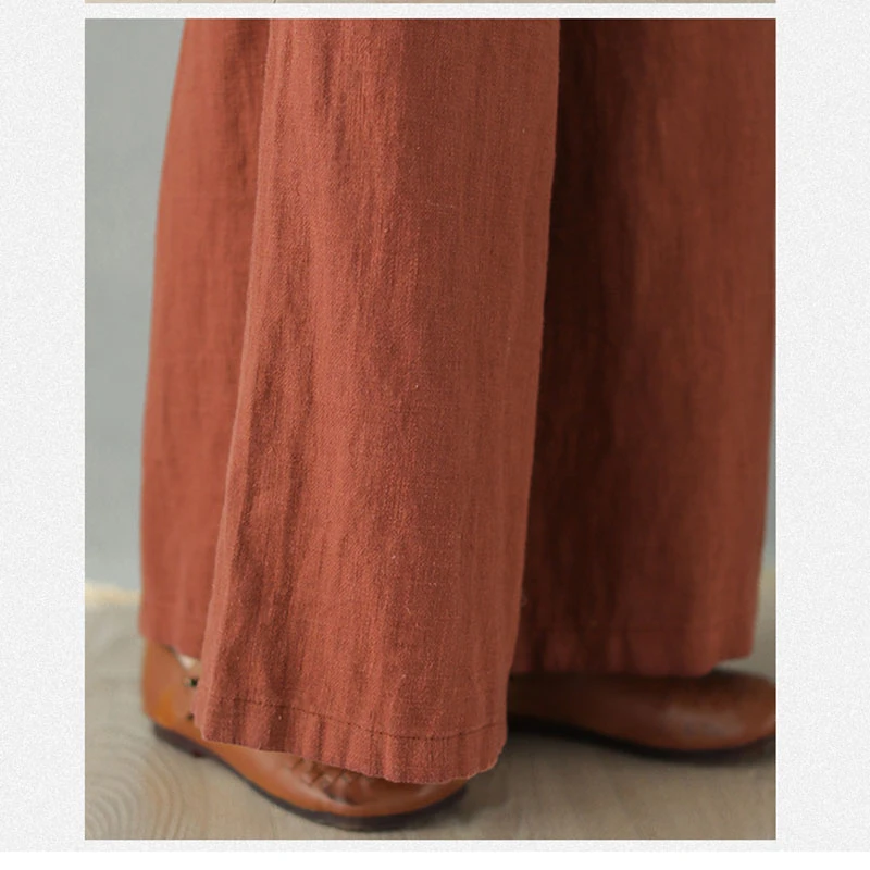 

NINI WONDERLAND 2021 Autumn Ramie Linen Wide Leg Pants Women's Solid Loose Casual Trousers Spring Female Vintage Retro Pants