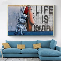 street graffiti art life is beautiful canvas painting curtain posters and prints wall art pictures home decoration