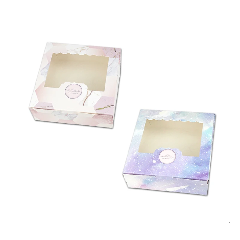 50PCS Paper Gift Box With Window Wedding Party Favors Galaxy Gift Wedding Box Cake Food Packaging Candy Cookies Cupcake Star