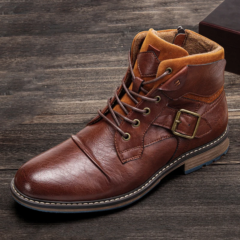 Plus Size 8-12 boots men brand Ankle fashion vintage autumn Comfortable High Quality leather boot winter shoes | Обувь