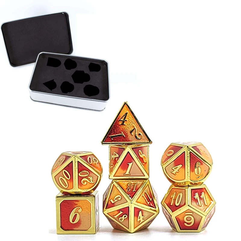 

7 PCS Italic Style Metal Dice Metallic DND Game D&D Dice with Free Metal Case W0YB
