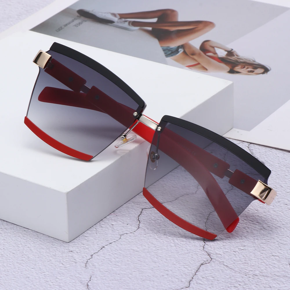 

Vintage Unisex Oversized Square Sunglasses Ladies Travel UV400 Shades Sun Glasses Rimless Frame Gradient Eyewear