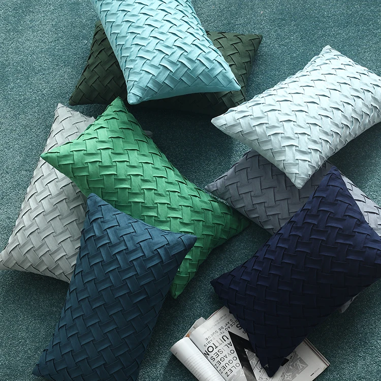 Blue Cushion Cover Soft Faux Suede Home Decorative Navy Pillow Cover Woven Pattern Green 45x45cm/30x50cm