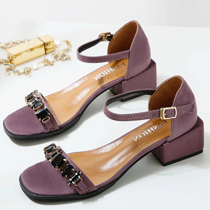 

Женские босоножки с открытым носком, сандалии с ремешком на щиколотке и пряжкой, на толстой подошве, модные летние туфли на блочном каблуке, ...